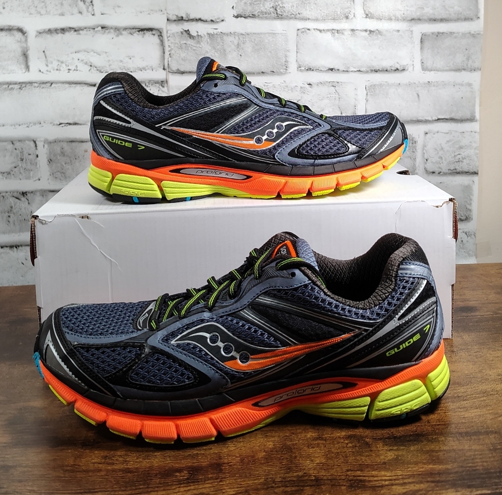 Saucony ProGrid Guide 7 Grey Orange Lime Sneakers Running S70936-13 Men's 9.5 US